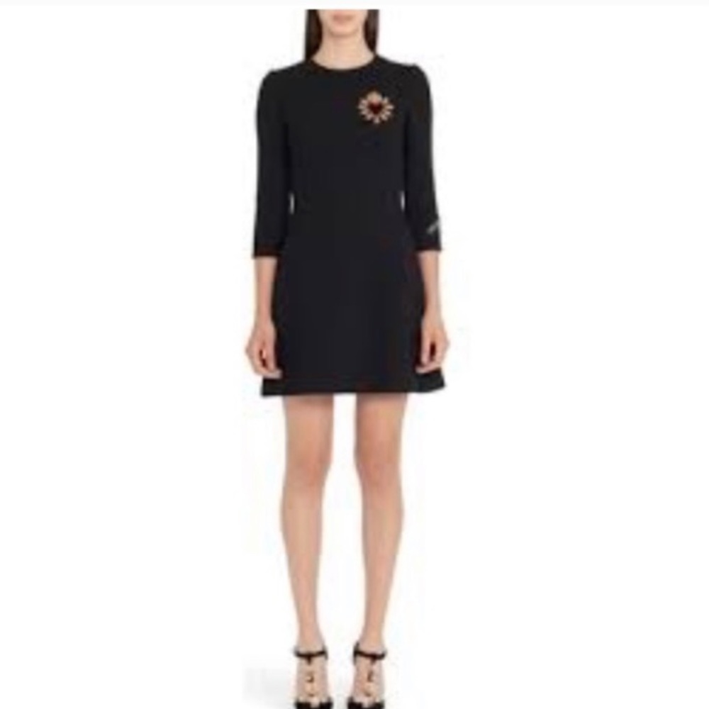 Dolce & Gabbana Crepe black Embroidered Wool Dress